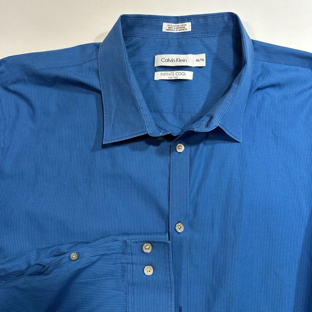 Calvin Klein Mens Dress Shirt Blue Long Sleeve Infinite Cool Non Iron XXL TTG